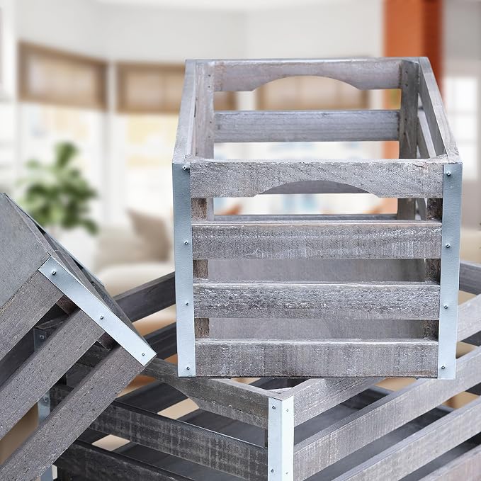 wald imports - Set of 3 Rustic Distressed Wooden Crates - Image 3