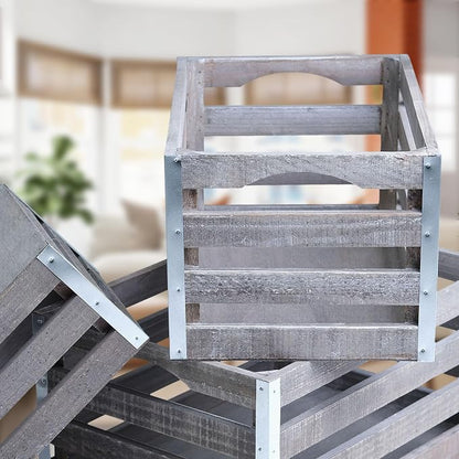 wald imports - Set of 3 Rustic Distressed Wooden Crates - Image 3