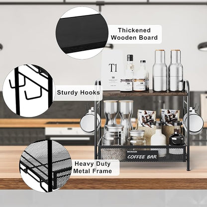 Coffee Bar Organizer for Countertop Station, Simple Assembly 2 Tier Shelf for - Image 5