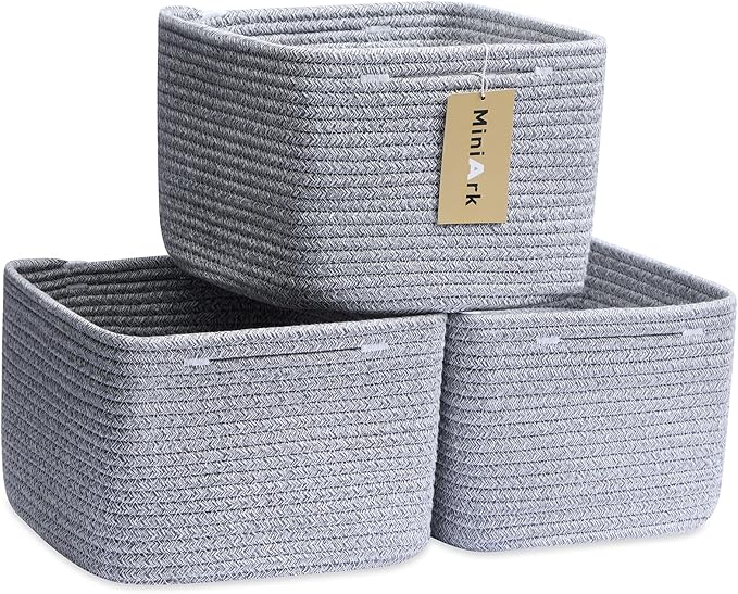 Small Organizing Baskets for Cubes Shelf, 9.7x9.7x7.1 Inch Rope Woven Storage by MiniArkStorageBasketsHome