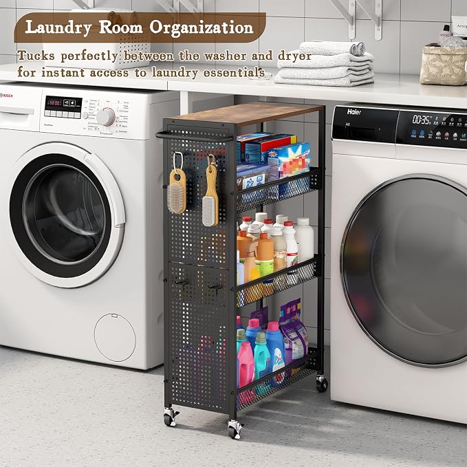 Utility Slim Storage Cart 4 Tier Small Rolling Kitchen Laundry Room - Image 5