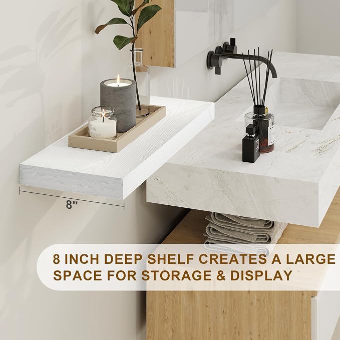 Fun Memories White Floating Shelves, 8 Inch Deep Wall Shelves Set of 2 - Image 4