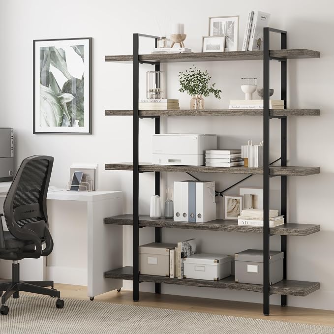 Heavy Duty 5-Tier Industrial Bookcase, 120lbs Shelf Capacity, Rustic Shelving - Image 7