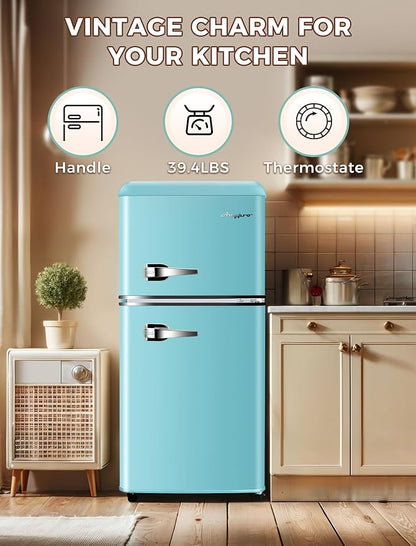 3.2 Cu.Ft Refrigerator, Retro Double Door Fridge - Image 2