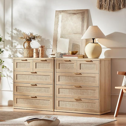 LEYAOYAO Rattan Dresser for Bedroom, 33.5" Tall Chest of Drawers, Modern 5 - Image 2