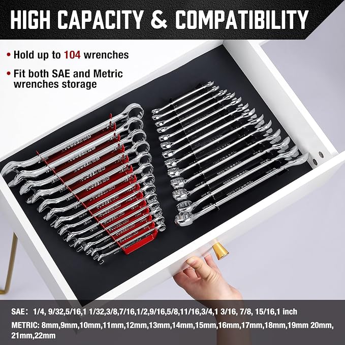 ALOANES 104-Slot Metal Wrench Organizer, Heavy Duty Wrench Organizer Tray - Image 4
