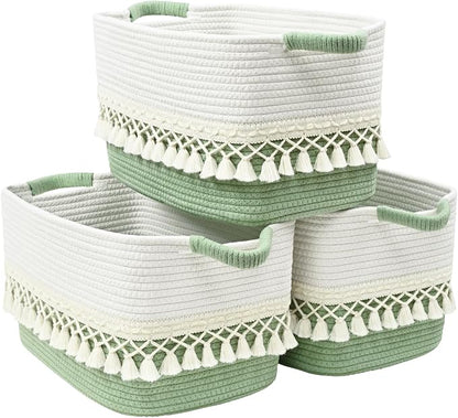3 Pack Storage Basket for Shelves, Boho Cotton Rope Storage Bins by Degeyoyo