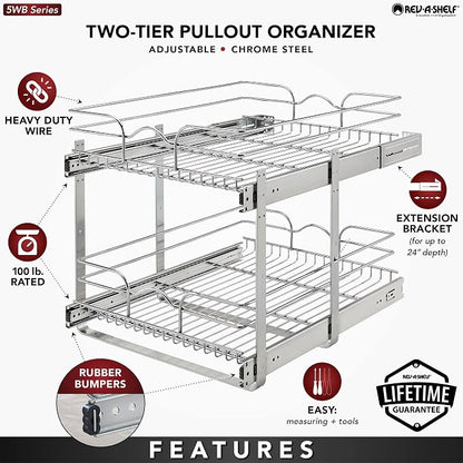 Rev-A-Shelf 2-Tier Kitchen Cabinet Pullout Shelf and Drawer Organizer Slide Out - Image 3
