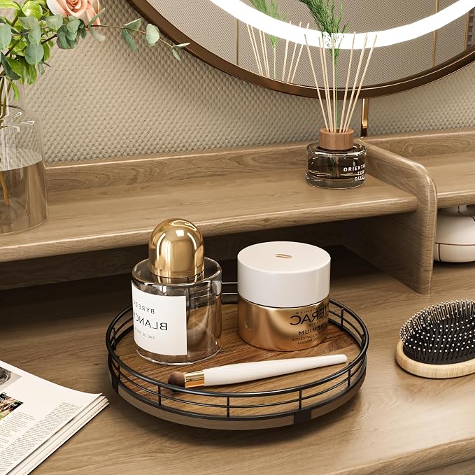 Acacia Wood 9" Bathroom Vanity Tray Turntable, Farmhouse Round Bathroom - Image 3