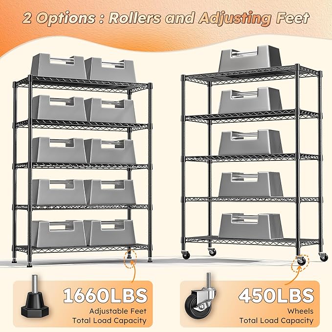 REIBII 73''H Storage Shelves 1660LBS Wire Shelving Unit - Image 5