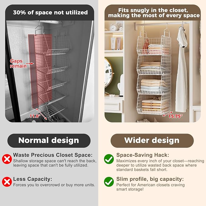 4" Extra Deeper Foldable Hanging Closet Organizer, Small Wire Cabinet Shelves - Image 4