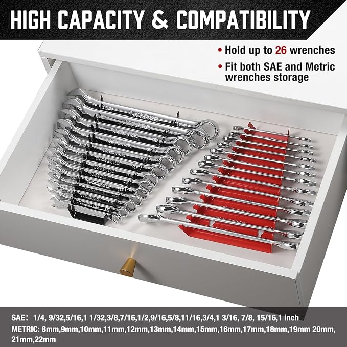 ALOANES 52-Slot Metal Wrench Organizer, Heavy Duty Hanging Wrench Organizer Tray - Image 6