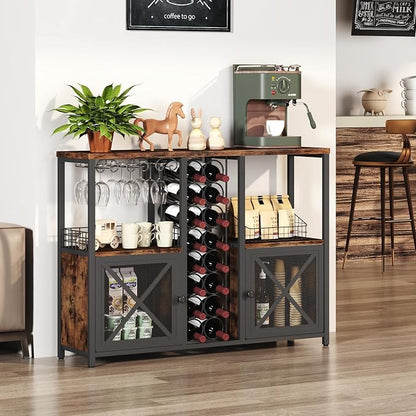 Homeiju Mini Bars for Home, Wooden Coffee Bar Cabinet, Modern Liquor Cabinet - Image 4