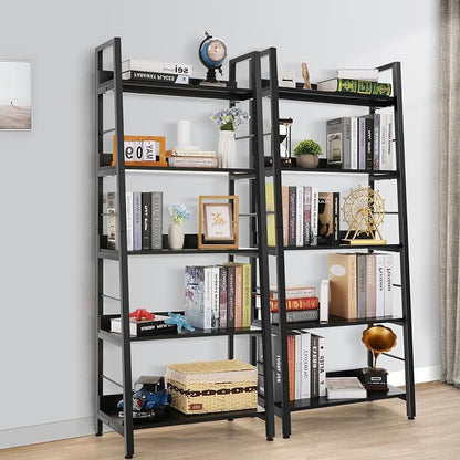 Himimi Black Ladder Bookshelf, 5 Shelf Bookcase Industrial Bookshelf Wood and - Image 8