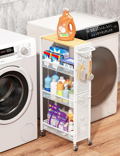 Utility Slim Storage Cart 4 Tier Small Rolling Kitchen Laundry Room by Unknown