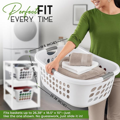 Laundry Basket Holder Shelf – Stackable Engineered Wood Laundry Tower - Image 7
