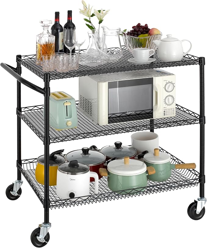 Finnhomy 3 Tier Heavy Duty Commercial Grade Utility Cart, Wire Rolling Cart - Image 3