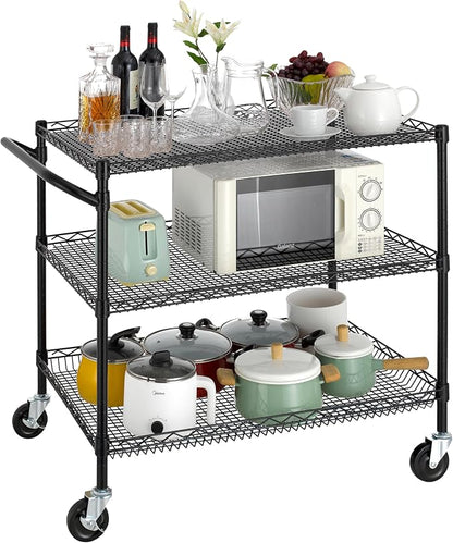 Finnhomy 3 Tier Heavy Duty Commercial Grade Utility Cart, Wire Rolling Cart - Image 3