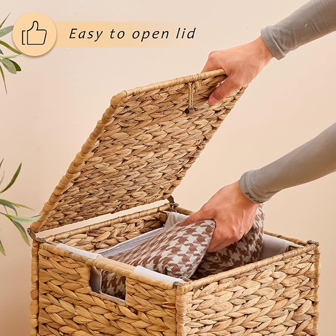 Handwoven Laundry Hamper with Lid, Natural Hyacinth Heightened Feet Laundry - Image 8