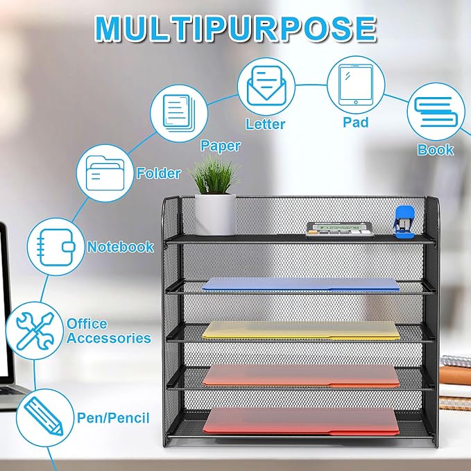 A4/Legal/Letter Size，5 Tier Mesh Letter Tray File Organizer, 15.2 x 9.5 x 13.4 - Image 2