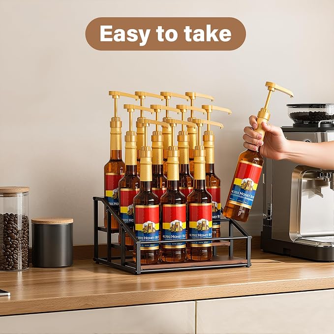 Coffee Syrup Organizer Rack, Liquor Bottle Display Shelf, 3 Tier 12 Syrup - Image 2