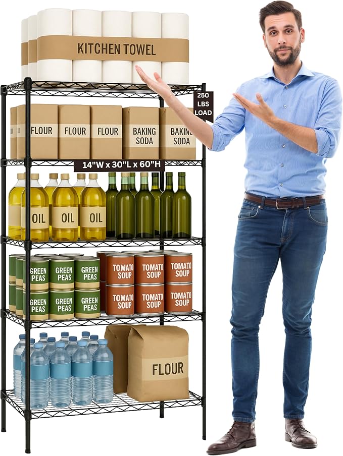 5 Tier Wire Shelving Unit Storage Rack, Metal Heavy Duty Utility Organizers by DisplaysByJack