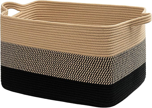 Goodpick Large Woven Blanket Basket 23.6" x 15.7" x 13.8" Cotton Rope Storage by Goodpick