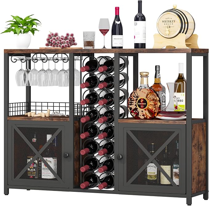 Homeiju Mini Bars for Home, Wooden Coffee Bar Cabinet, Modern Liquor Cabinet by Homeiju
