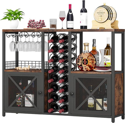 Homeiju Mini Bars for Home, Wooden Coffee Bar Cabinet, Modern Liquor Cabinet by Homeiju