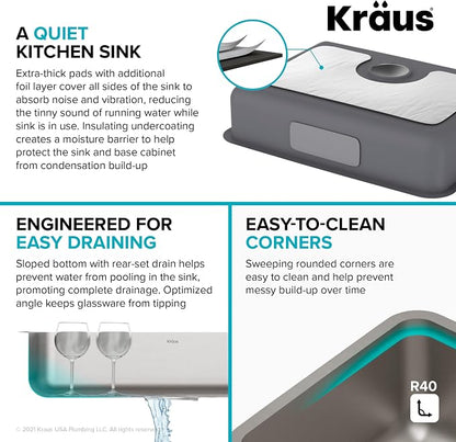 KRAUS Dex 25-inch Undermount 16 Gauge Stainless Steel Single Bowl ADA Kitchen - Image 8