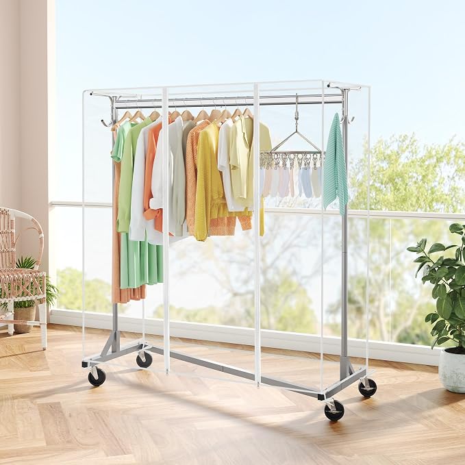 Hoctieon Z Clothes Rack with Cover, Metal Heavy Duty Clothing Rack, Rolling - Image 2