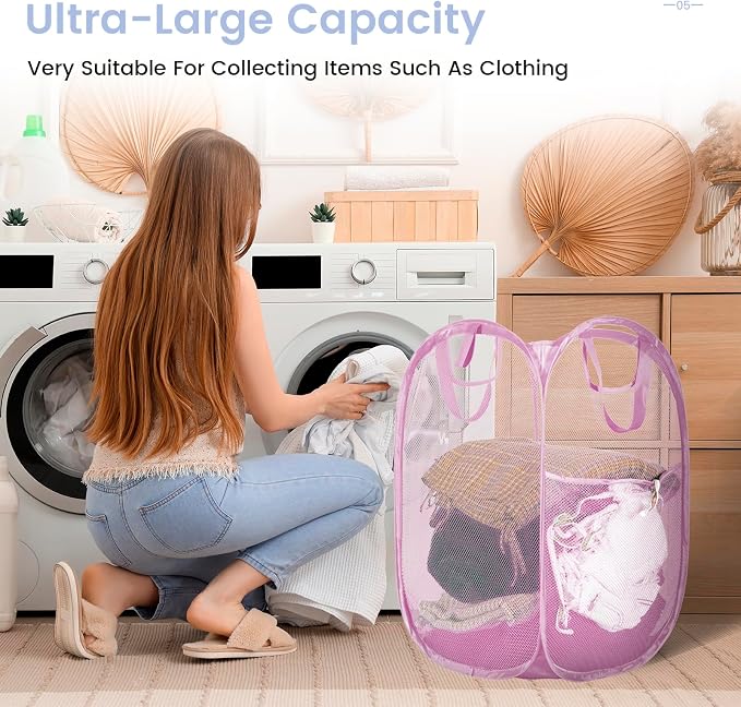 2 Pack Strong Mesh Pop-up Laundry Hamper, Quality Pop Up Hampers - Image 2