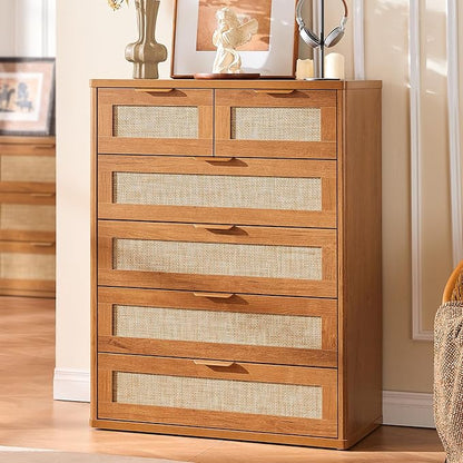 LEYAOYAO Rattan Dresser for Bedroom, Modern 6 Drawers Boho Dressers - Image 5