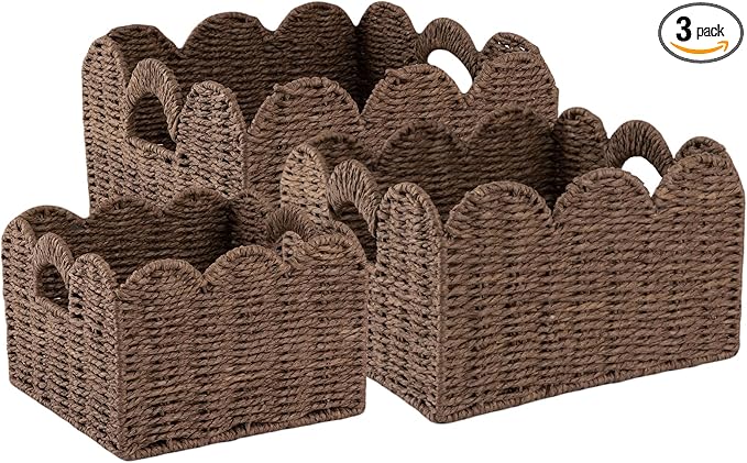 OIAHOMY Scalloped Wicker Baskets, Hand-woven Storage Baskets by MasterofSpaceOptimization