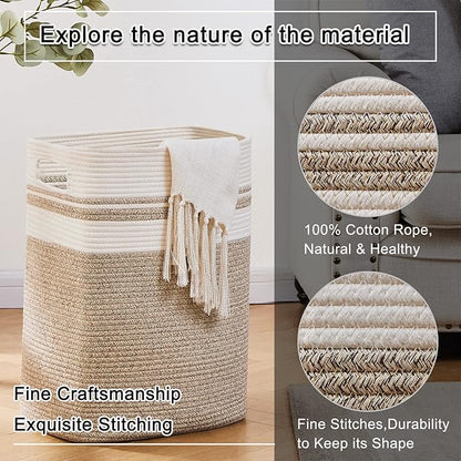 OIAHOMY Laundry Hamper-Laundry Basket, Tall Cotton Storage Basket - Image 3