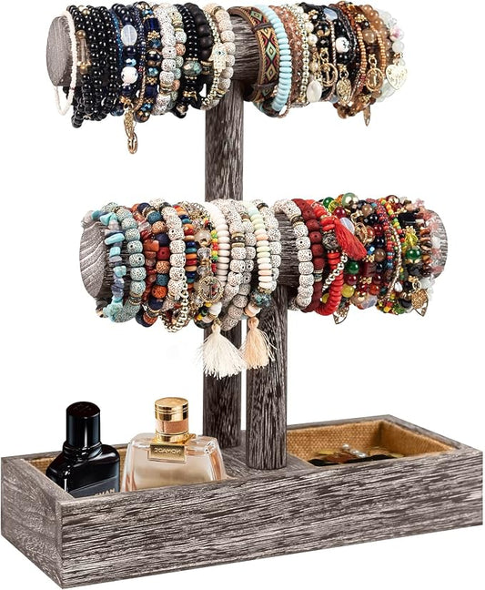 LadyRosian 2 Tier Wooden Display Jewelry Accessory Stand Jewelry Bracelet by LadyRosian