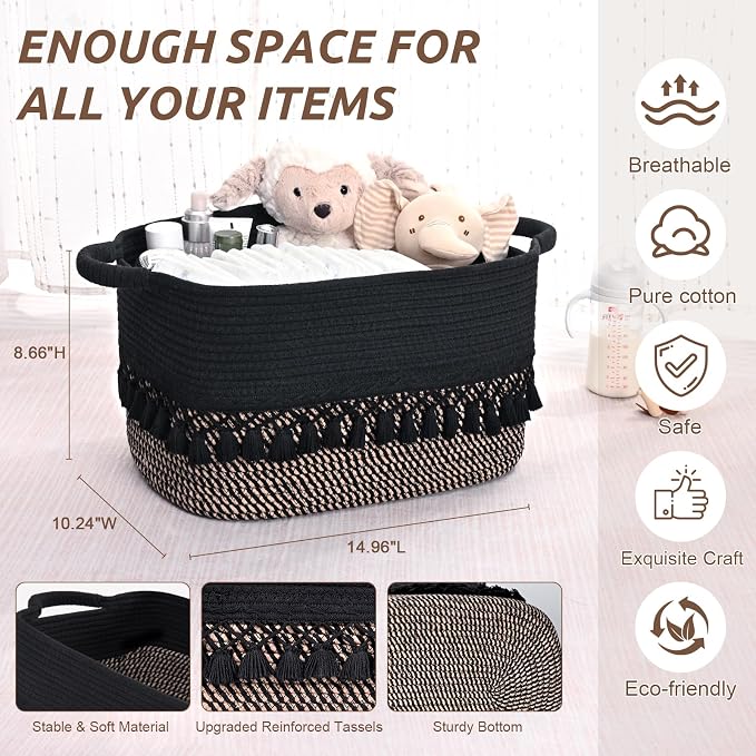 6 Pack Storage Basket for Shelves, Boho Cotton Rope Storage Bins - Image 3