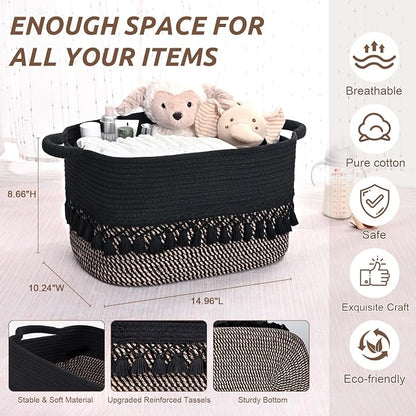 6 Pack Storage Basket for Shelves, Boho Cotton Rope Storage Bins - Image 3