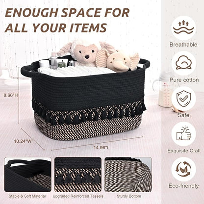 3 Pack Storage Basket for Shelves, Boho Cotton Rope Storage Bins - Image 4