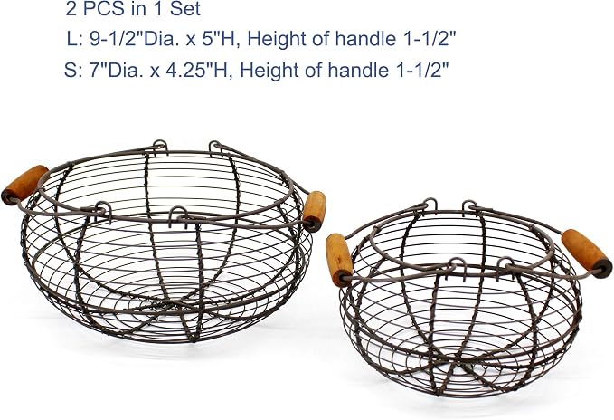 CVHOMEDECO. Round Wire Egg Baskets Rustic Fruit Baskets - Image 5