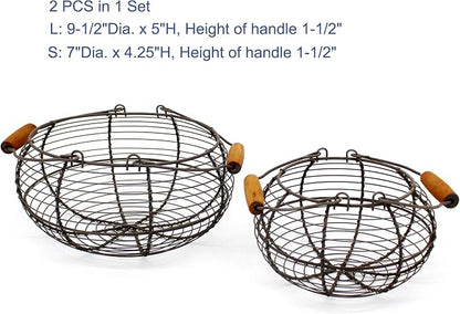 CVHOMEDECO. Round Wire Egg Baskets Rustic Fruit Baskets - Image 5