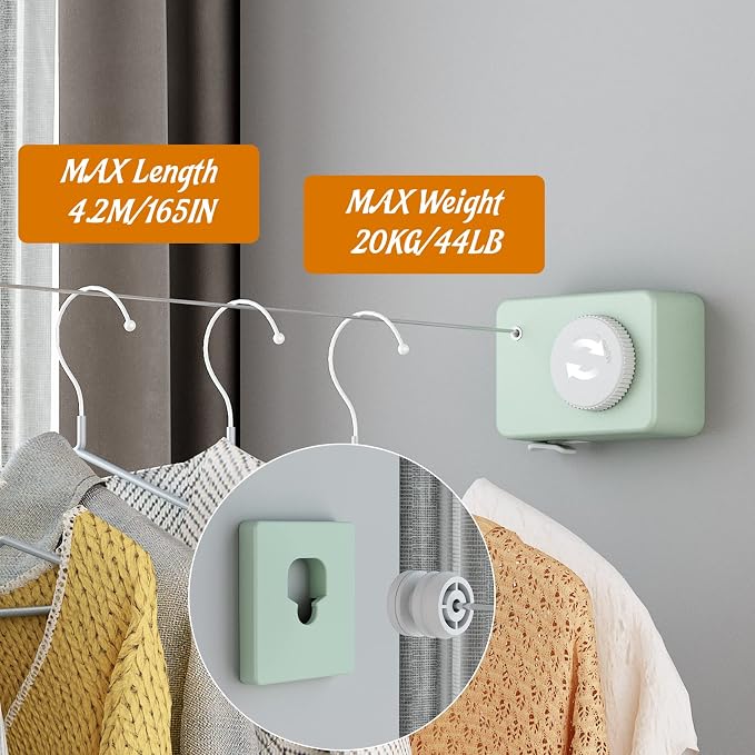 Retractable Clothesline Indoor, Non-Sagging Clothes Line Retracting Outdoors - Image 4