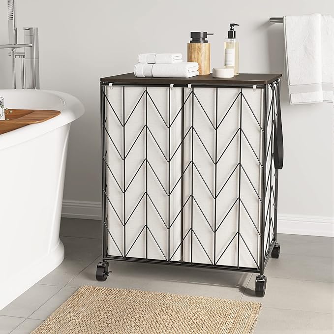 WOWLIVE Laundry Basket with Wheels, Heavy Duty Laundry Hamper with Wood Lid - Image 2