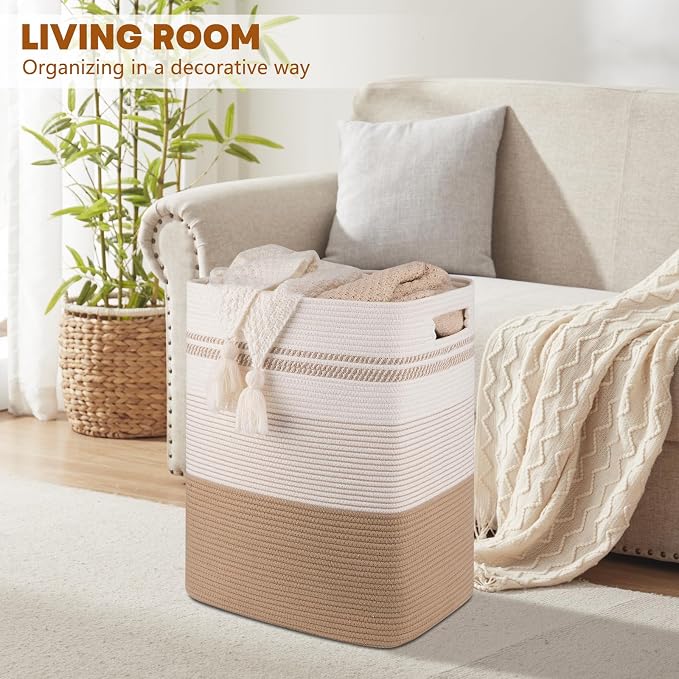 Laundry Hamper, Large Woven Rope Tall Laundry Basket - Image 7