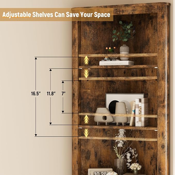 69" Tall Corner Shelf with Doors, 7-Tier Corner Storage Cabinet with Doors - Image 4