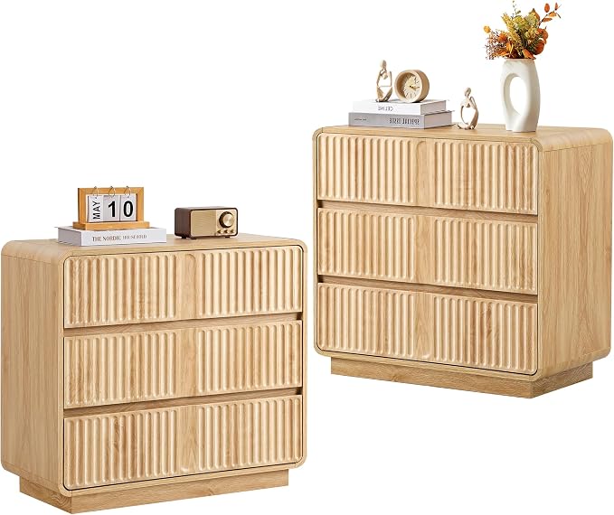 Fluted 3 Drawer Dressers for Bedroom, 31.5" Wide Large Mid Century Modern by Unknown