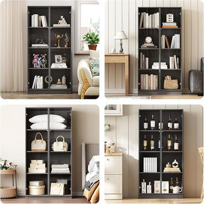 Glass Display Cabinet with LED Lights Set of 2, Display Case Bookcase with - Image 7