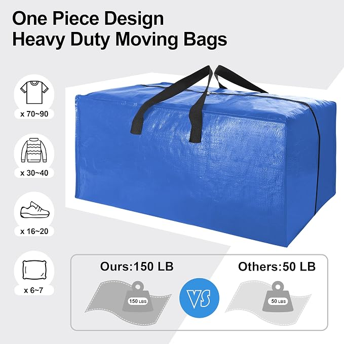 6 Pack Heavy Duty Extra Large Moving Bags W/Backpack Straps - Image 5