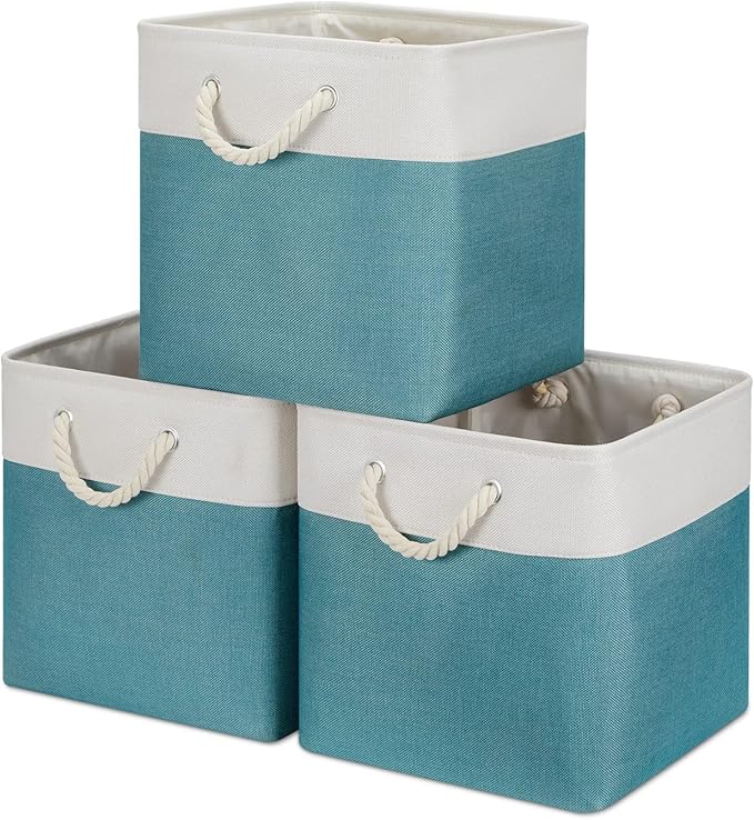 Bidtakay Fabric Baskets for Closets Shelves Lined Set of 3 Large Square by BidtakayBaskets