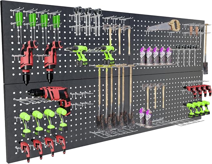 4 Pack Metal Pegboard Panels 24" x 12" Black Heavy Duty Steel Pegboard Wall - Image 2